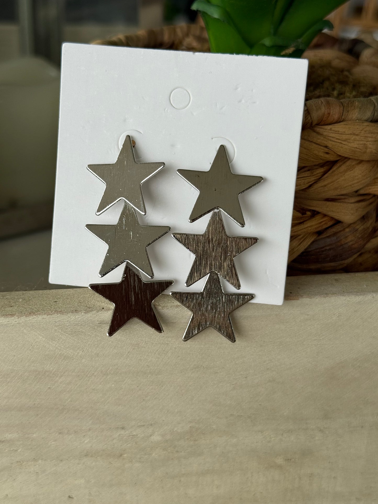 Silver Triple Star Dangle Earrings