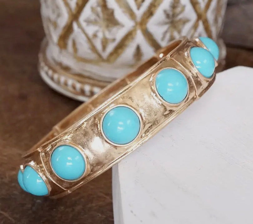 Eternity Statement Gold & Turquoise Beaded Bangle Bracelet