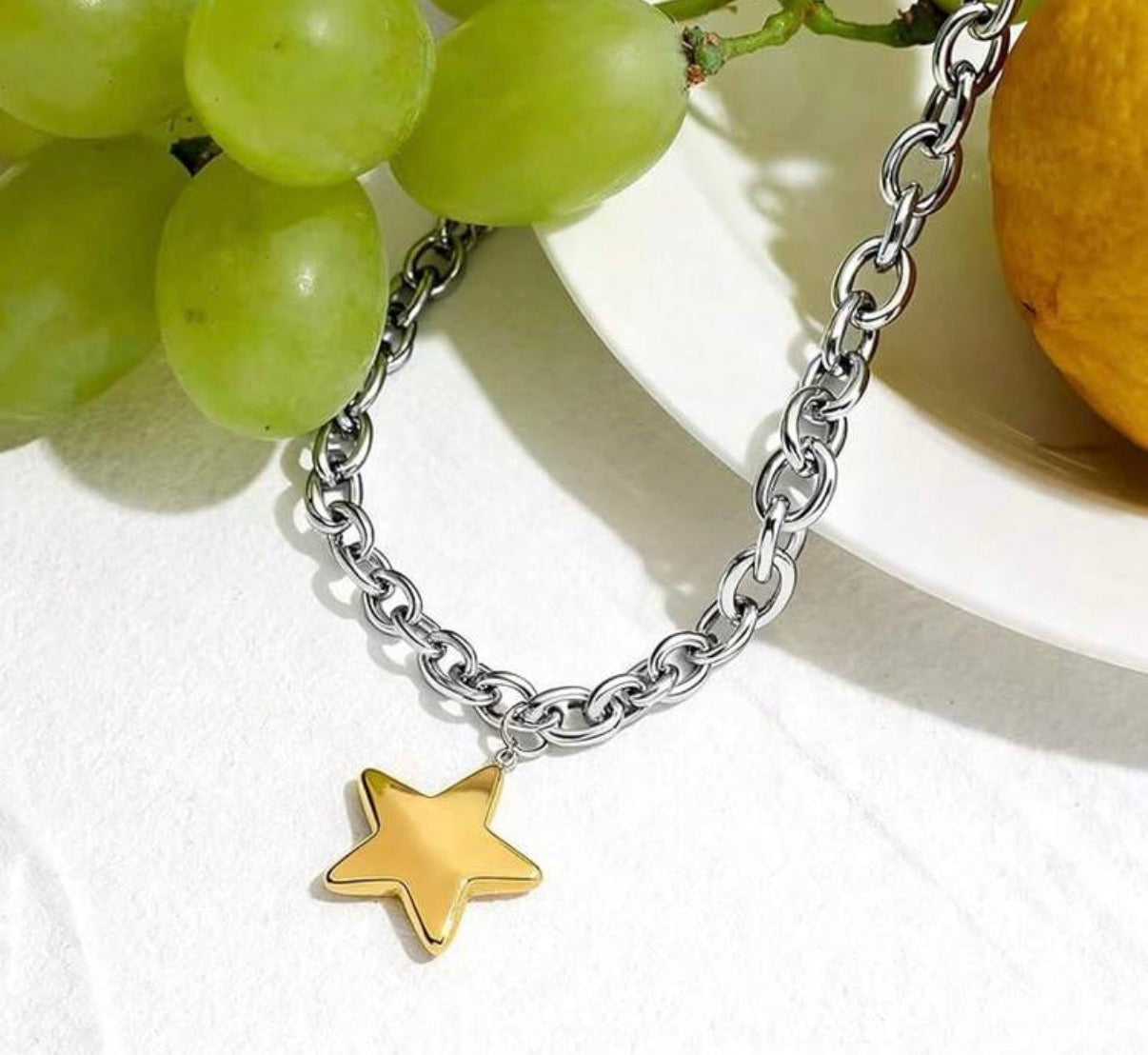 Stunning Two-Tone Silver Chain with Gold Star Pendant