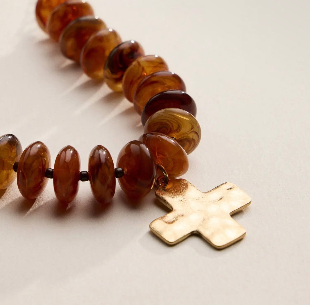 Brown Beaded Cross Charm Bracelet