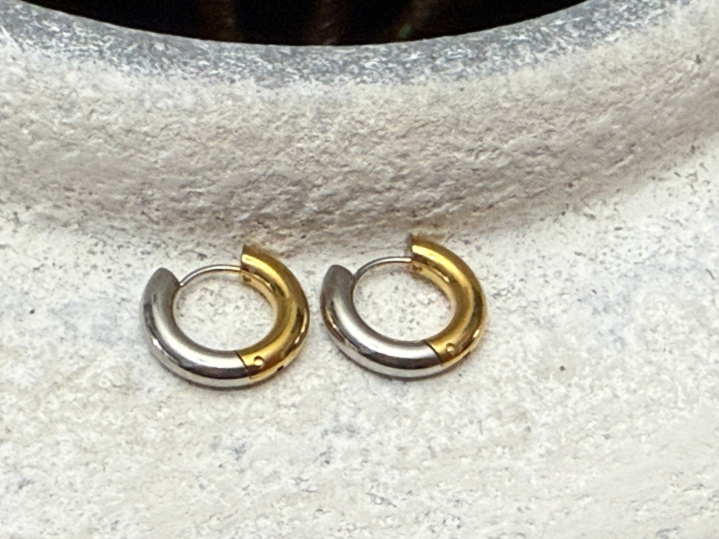 Two-Tone colorblock Huggie Hoops