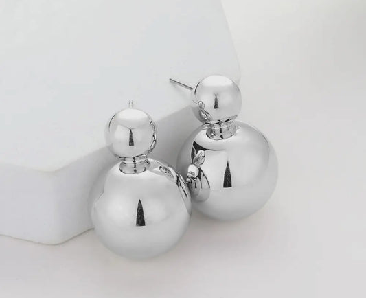 Silver Double Metal Ball Earrings