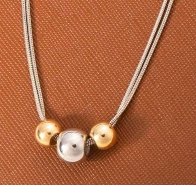 Silver Chain Necklace with Two-Tone Ball Bead Accents