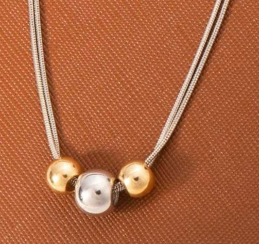 Silver Chain Necklace with Two-Tone Ball Bead Accents