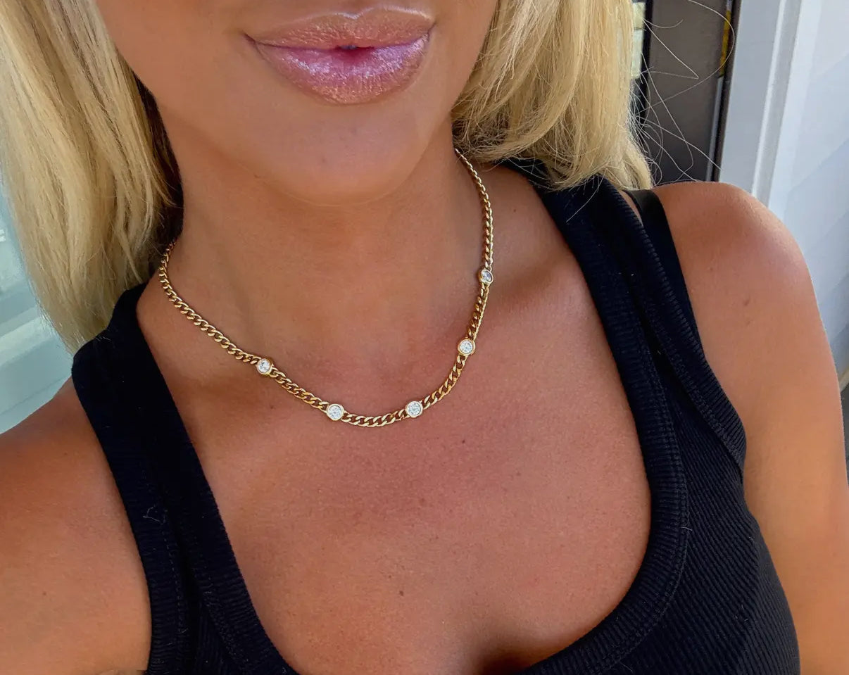 Gold Blair Chain Necklace with Round Rhinestone Accents