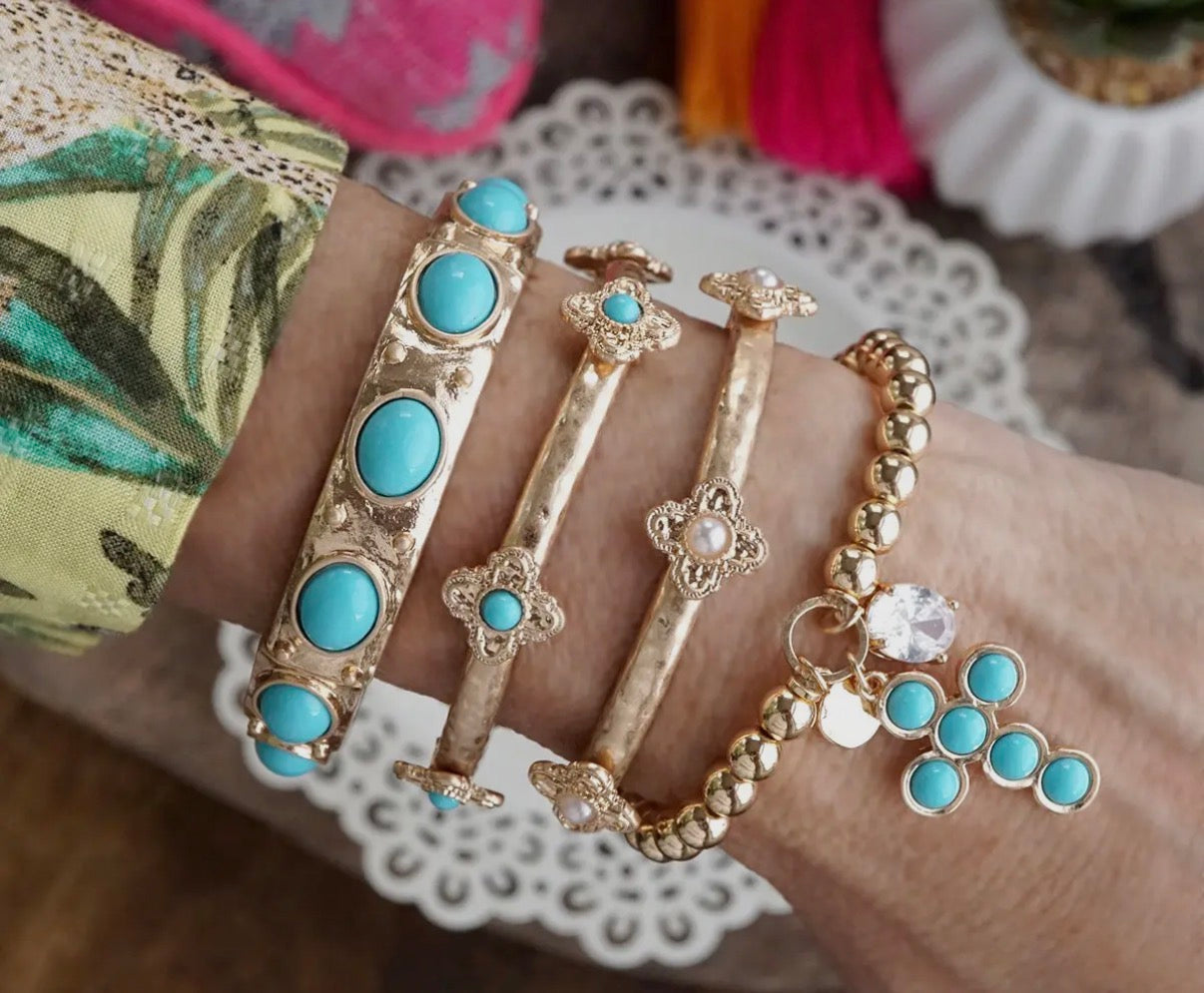 Eternity Statement Gold & Turquoise Beaded Bangle Bracelet