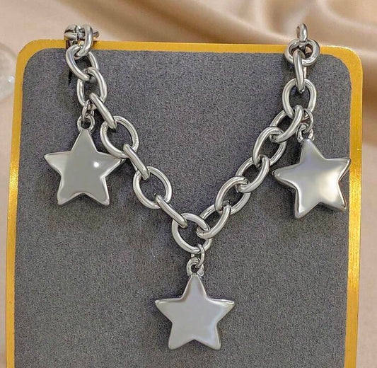 Adjustable Silver Chain Bracelet with 3 Star Charms