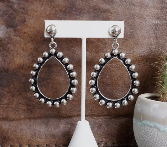 Worn Silver & Black Teardrop Bubble (Ball) Dangle Earrings