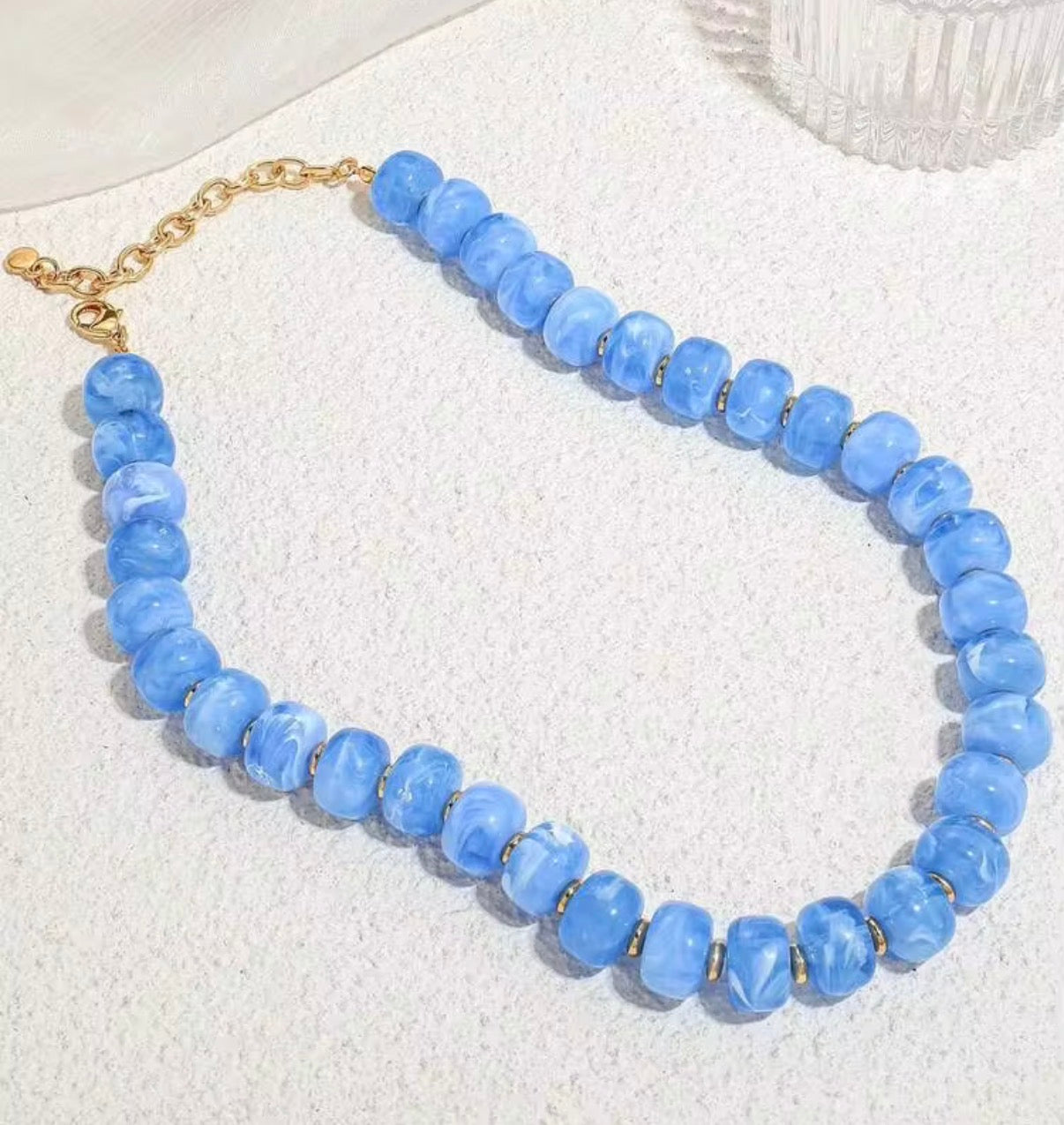 Vibrant Blue Abacus Beaded Resin Necklace