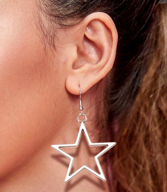 Silver Open Star Earrings