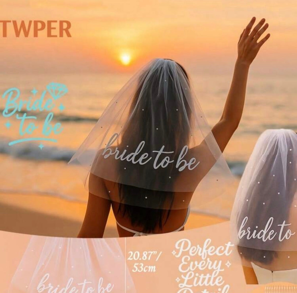 White Bride to Be- Bachelorette Veil