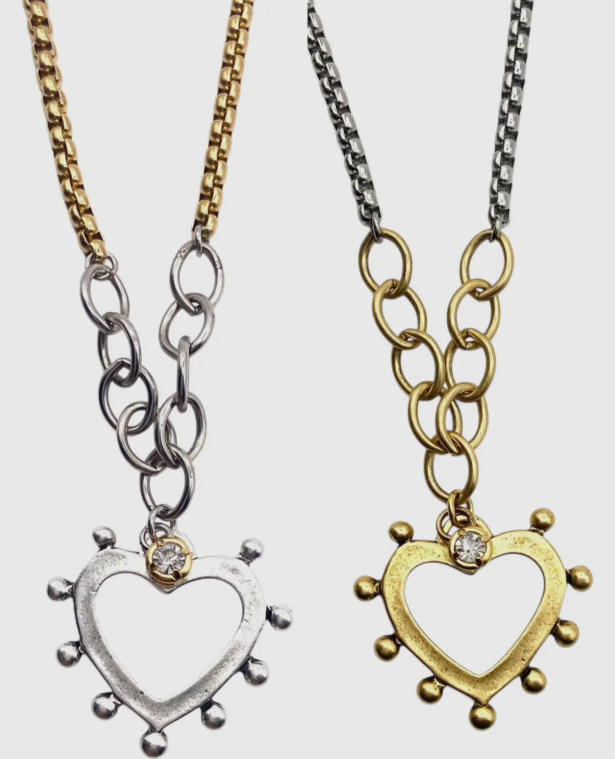 Two-Tone Gold Chain with Silver Spikey Heart Burst Charm/Pendant