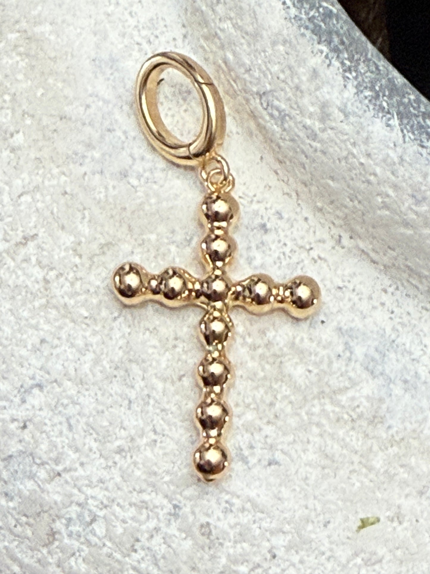 Large Gold Ball Beaded Cross Charm/Pendant