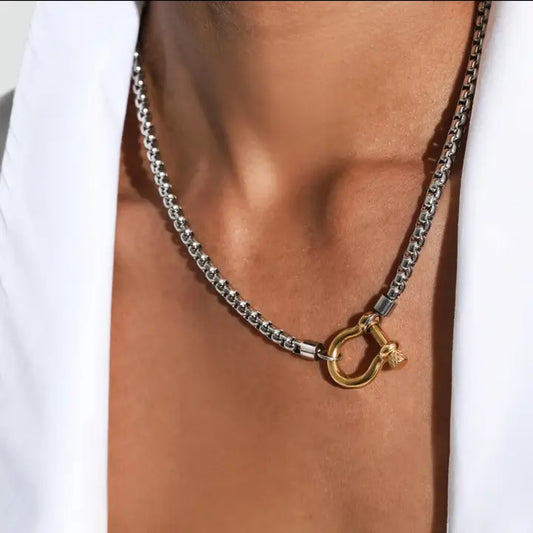 Two-Tone Horseshoe Box Chain Necklace