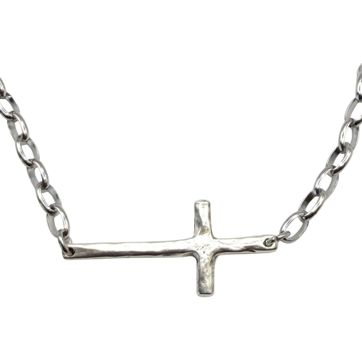 Sideways Cross Religious Mixed Metal Gold with Silver Cross Necklace