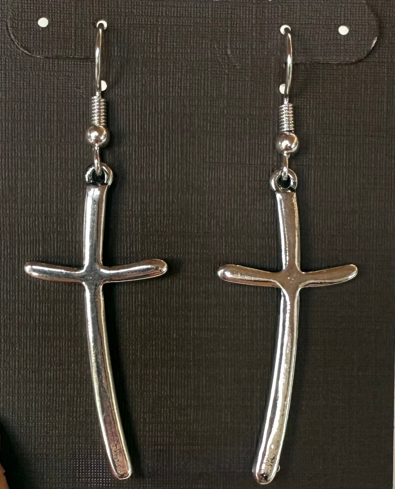 Shiny Silver Cross Dangle Earrings