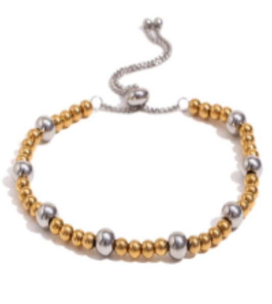 Two-Tone Gold Bead Bracelet with Silver Ball Accents