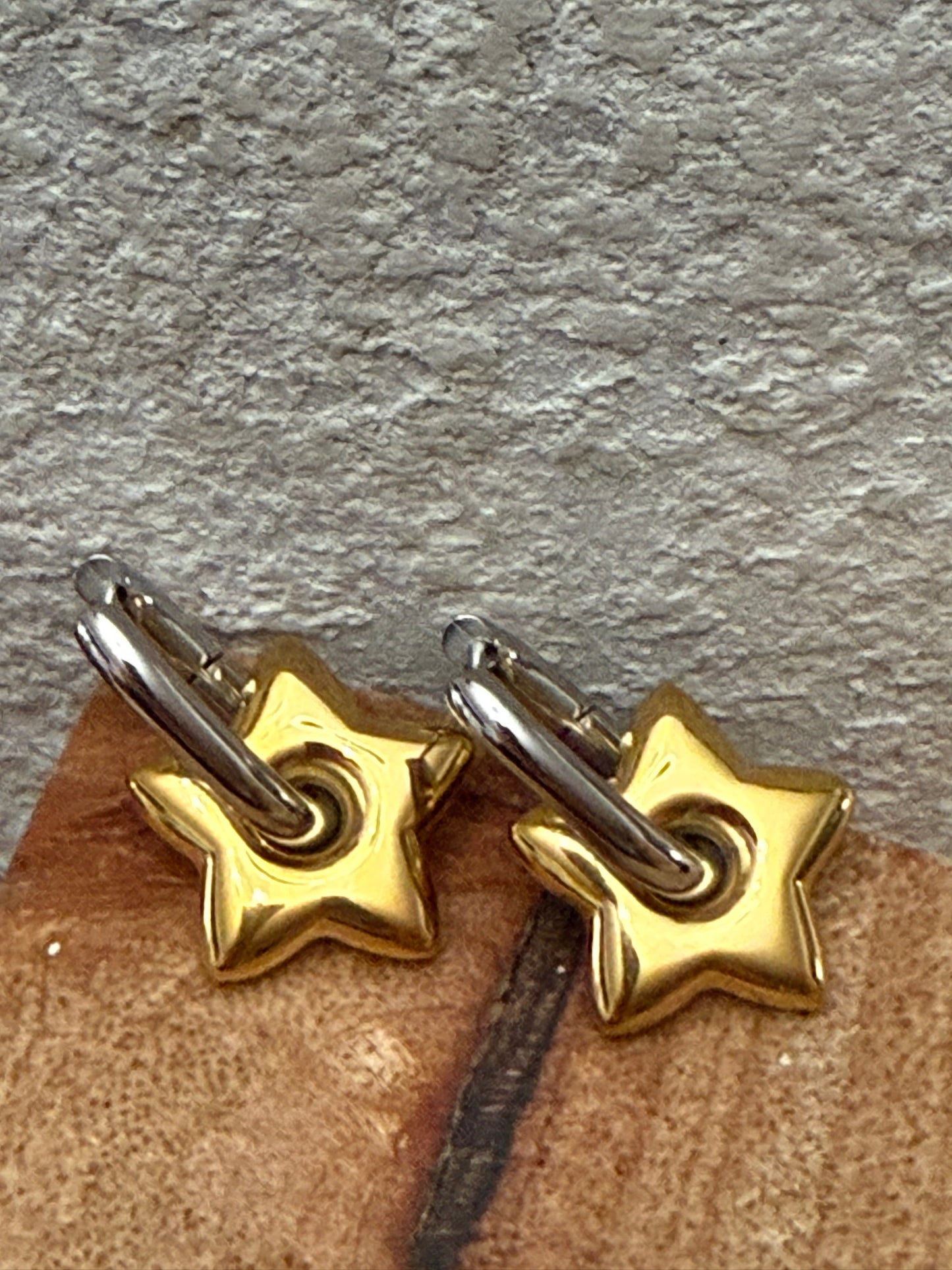 Two-Tone Star Huggie Earrings