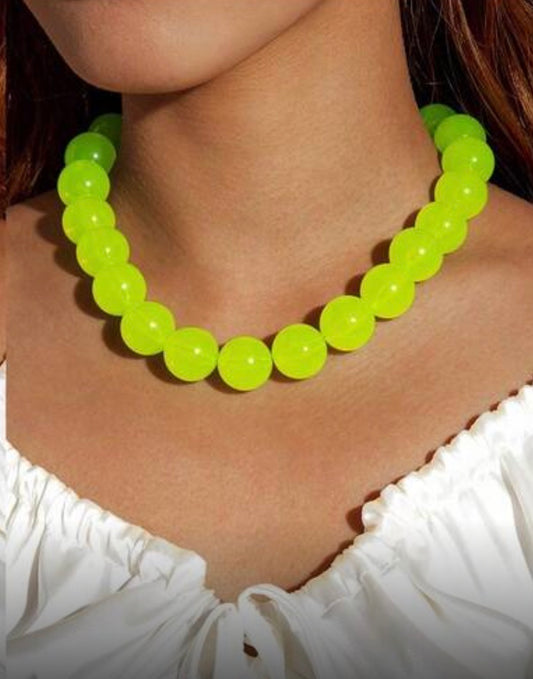Fun, Stylish & Chic Bohemian Candy-Colored Acrylic Beaded Necklace 
(Neon Yellowish-Green)