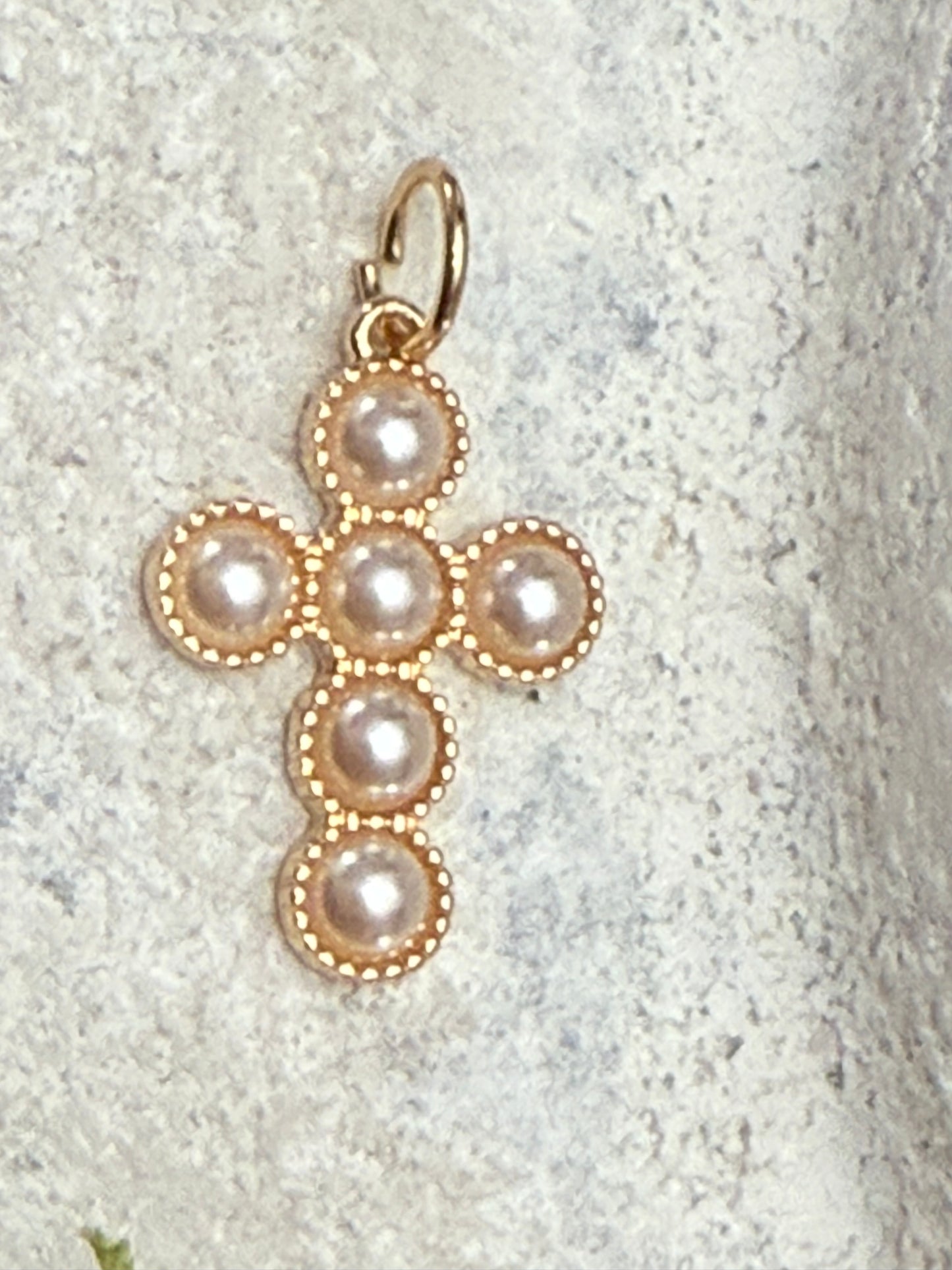 Gold & Pearl Rounded Cross Charm/Pendant