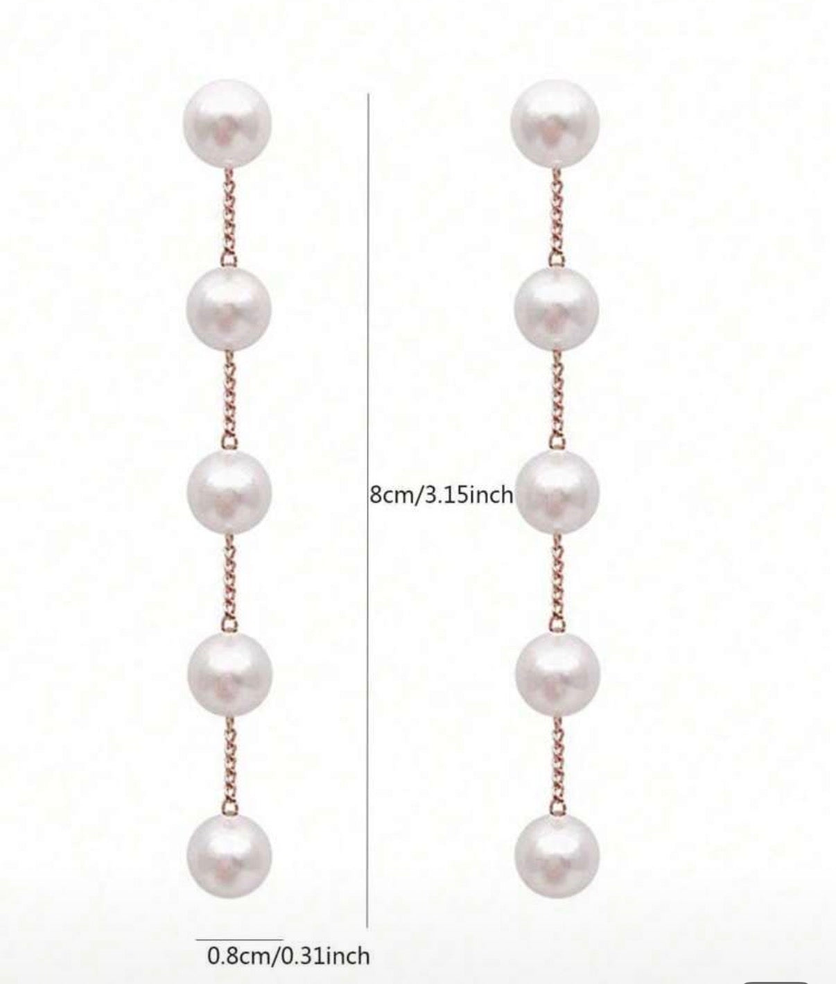 Long Gold Chain Drop Earrings with Pearl Accents