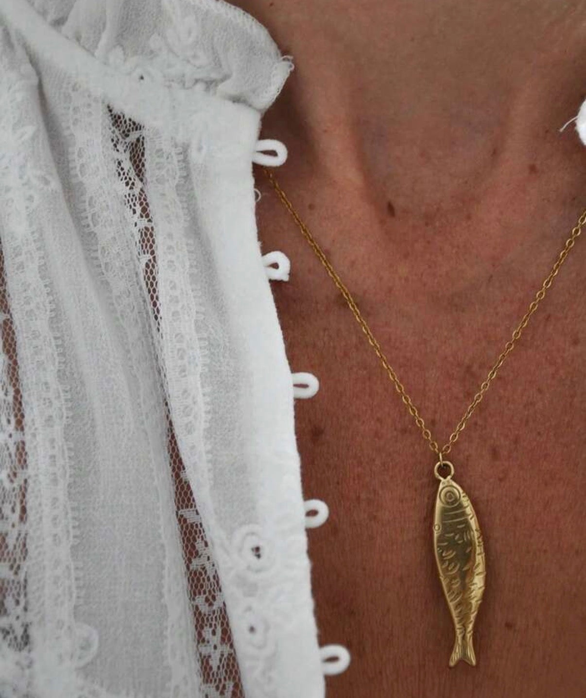 18K Gold Plated Stainless Steel Statement Fish Necklace