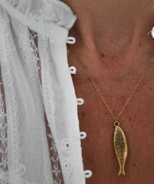 18K Gold Plated Stainless Steel Statement Fish Necklace
