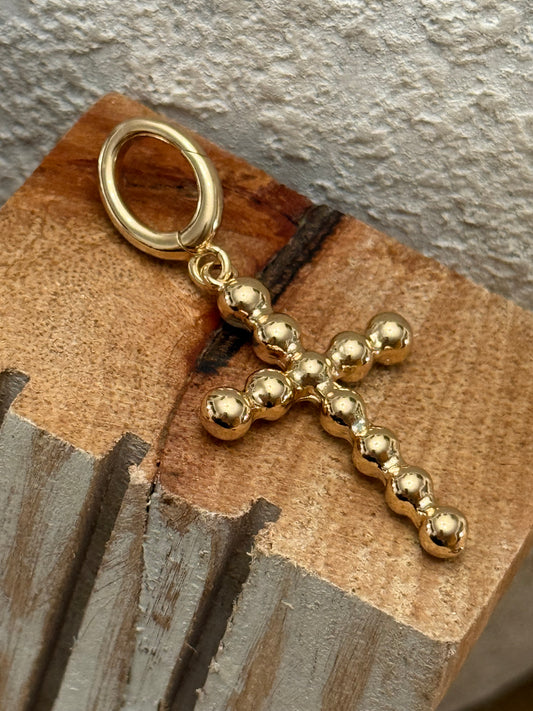 Large Gold Ball Beaded Cross Charm/Pendant