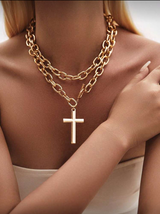 Wear Short Or Long…Lightweight Gold Chain Necklace with Cross Pendant