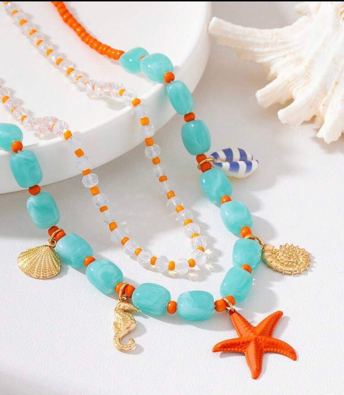 2 Pc. Seashell & Starfish Beaded Set