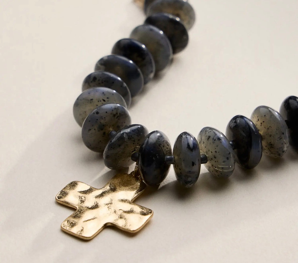 Denim Blue Beaded Cross Charm Bracelet