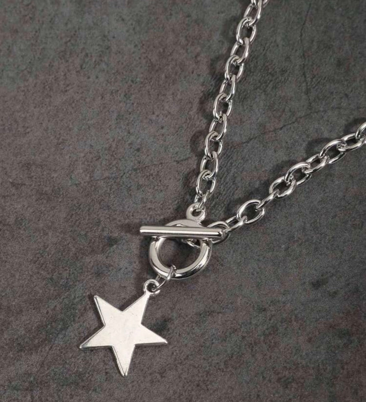 Silver Toggle Chain Necklace with Silver Star Pendant