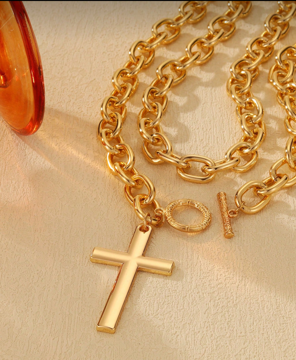 Wear Short Or Long…Lightweight Gold Chain Necklace with Cross Pendant