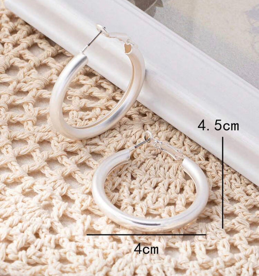 Matte Silver Large Hoop Earrings