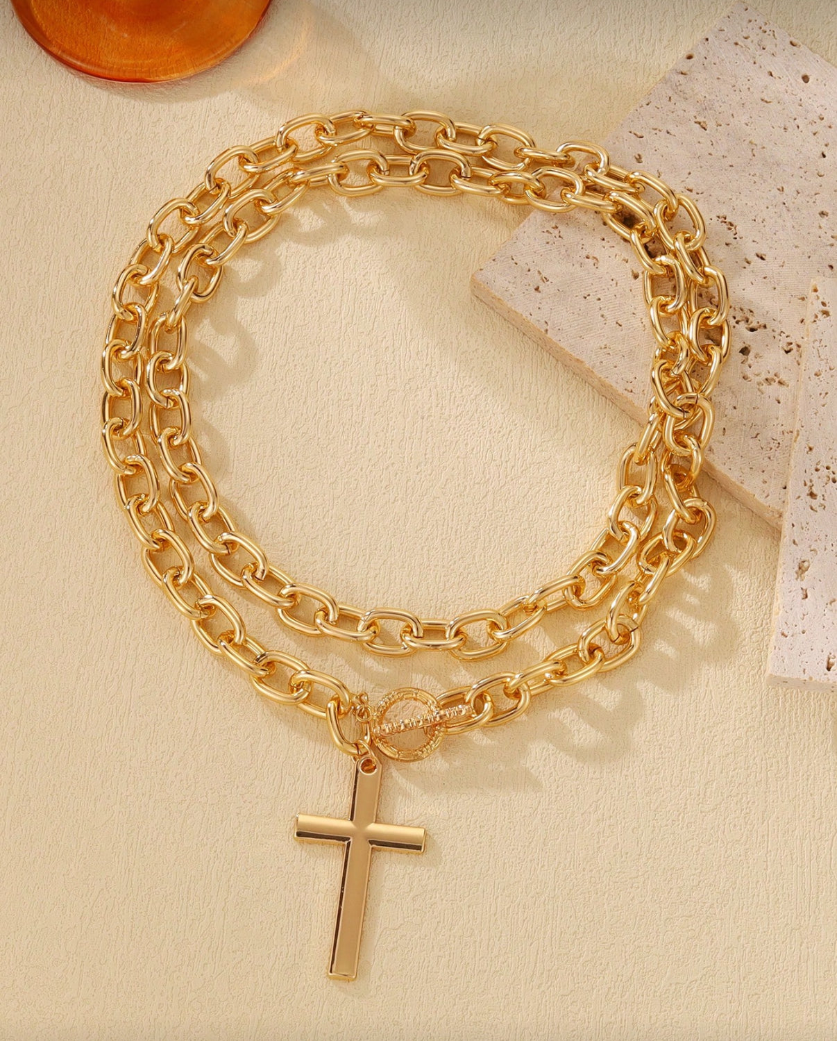Wear Short Or Long…Lightweight Gold Chain Necklace with Cross Pendant