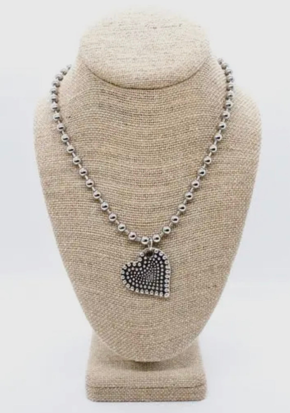 Silver  Beaded Chain with Double Sided Dotted Heart Pendant