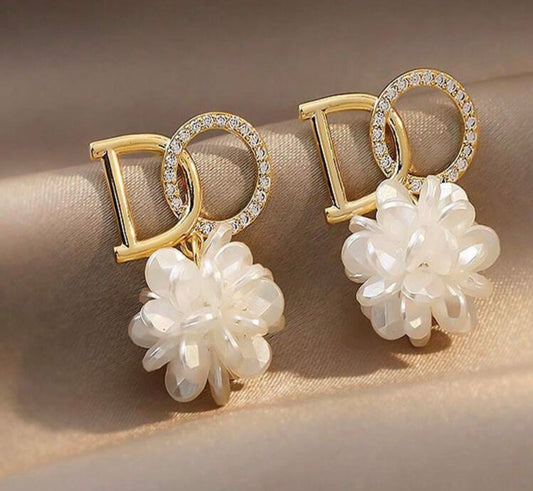 “I Do” White Bridal Earrings with Gold & Rhinestone Embellishment