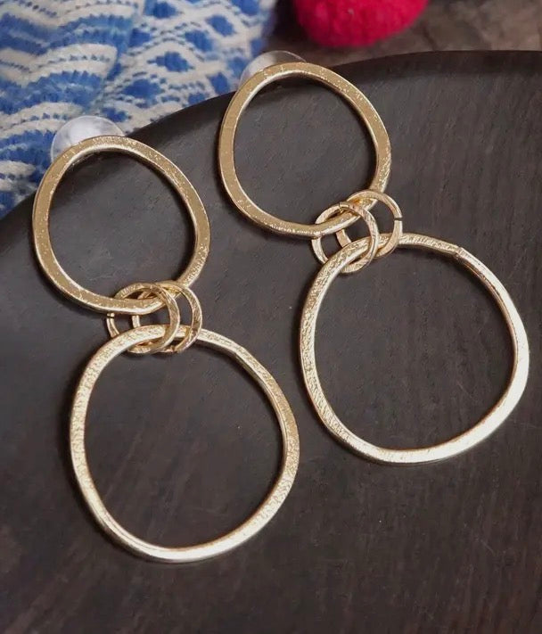 2 Hoop Worn Gold Boho Hoop/Dangle Earrings