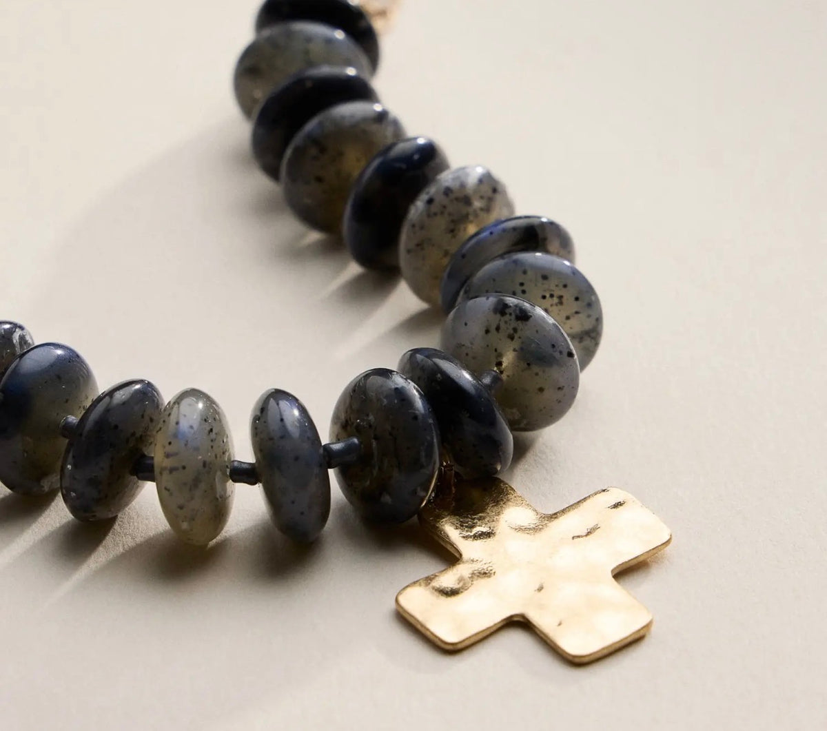 Denim Blue Beaded Cross Charm Bracelet