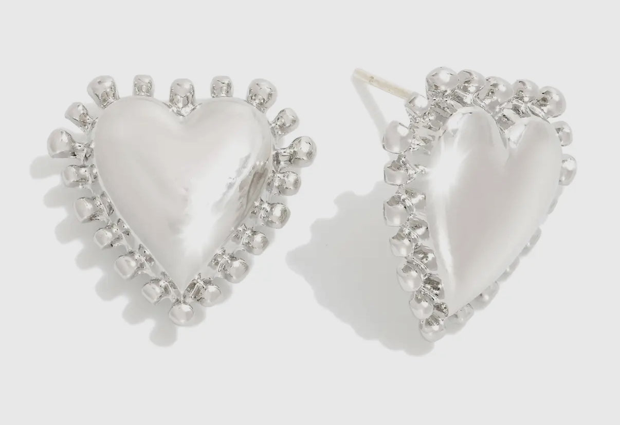 Silver Spikey Heart Valentines Earrings