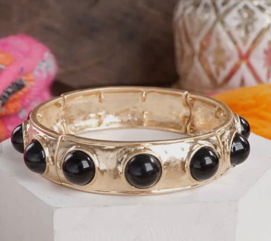 Eternity Statement Gold & Black Beaded Bangle Bracelet