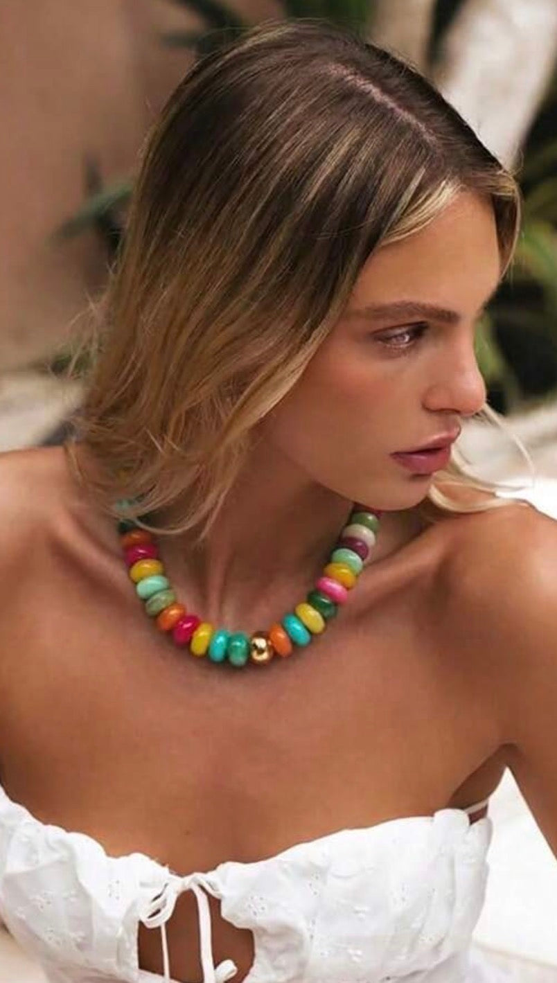 Bright & Vibrant Colored Bohemian Style Chunky Beaded Statement Necklace