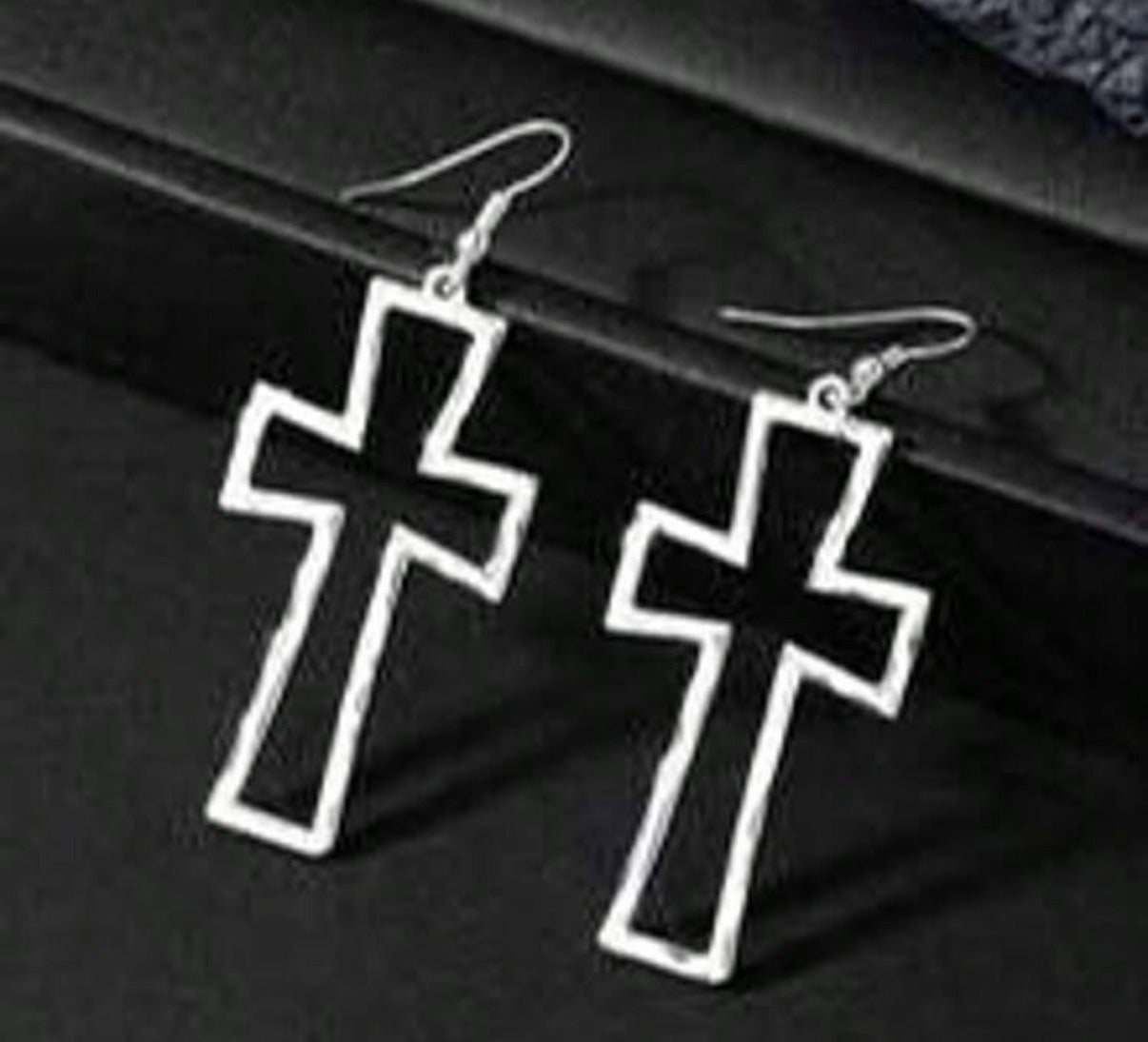 Silver Hollow Cross Dangle Earrings