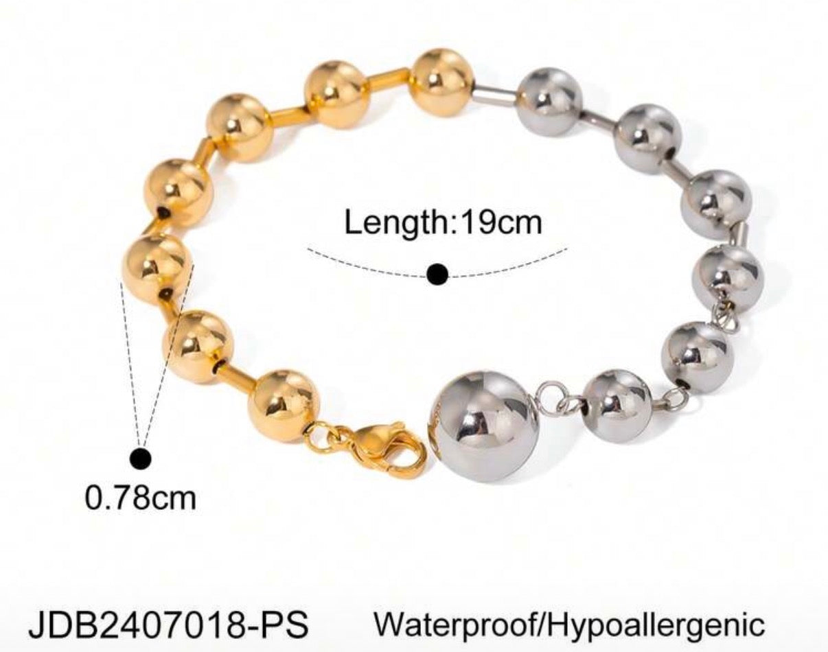 Two-Tone Stainless Steel Ball Chain Bracelet