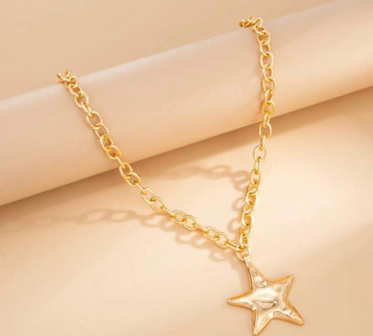 Gold Chain Necklace with 1.5” Gold Star Pendant.