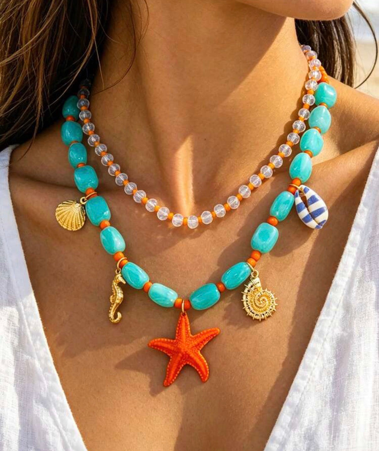 2 Pc. Seashell & Starfish Beaded Set