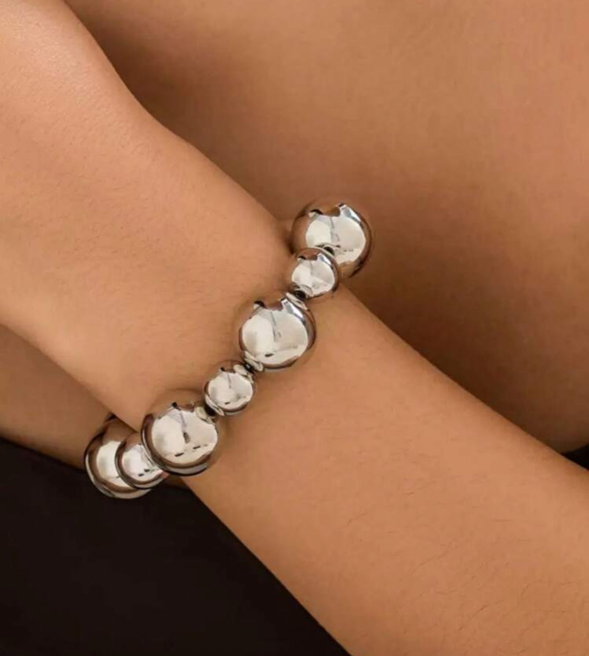 3 Piece Set- Shiny Gold, Silver & Two-Tone Ball Beaded Bracelets