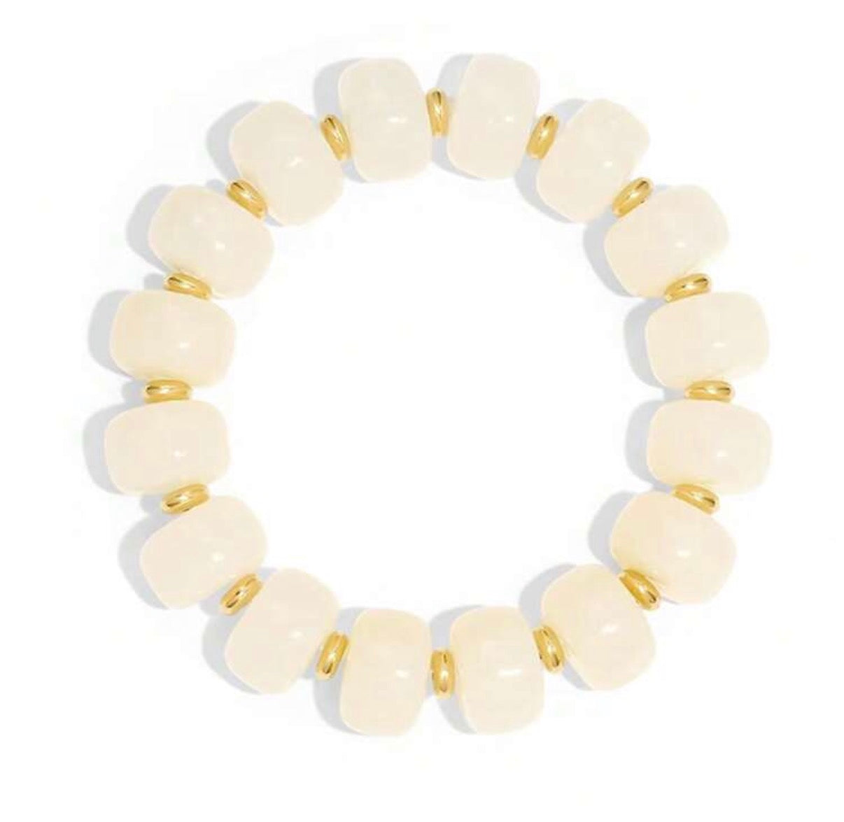 White/Cream & Gold Resin Beaded Stretch Bracelet