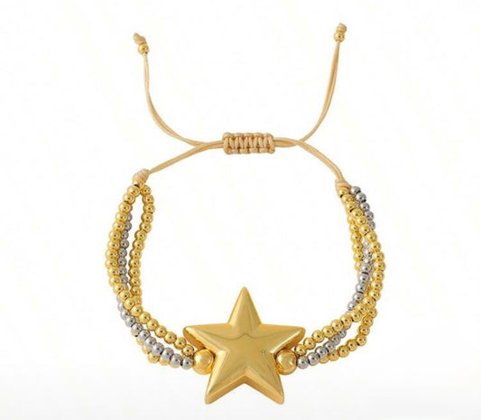 Two-Tone Adjustable Beaded Bracelet with Gold Star Accent
