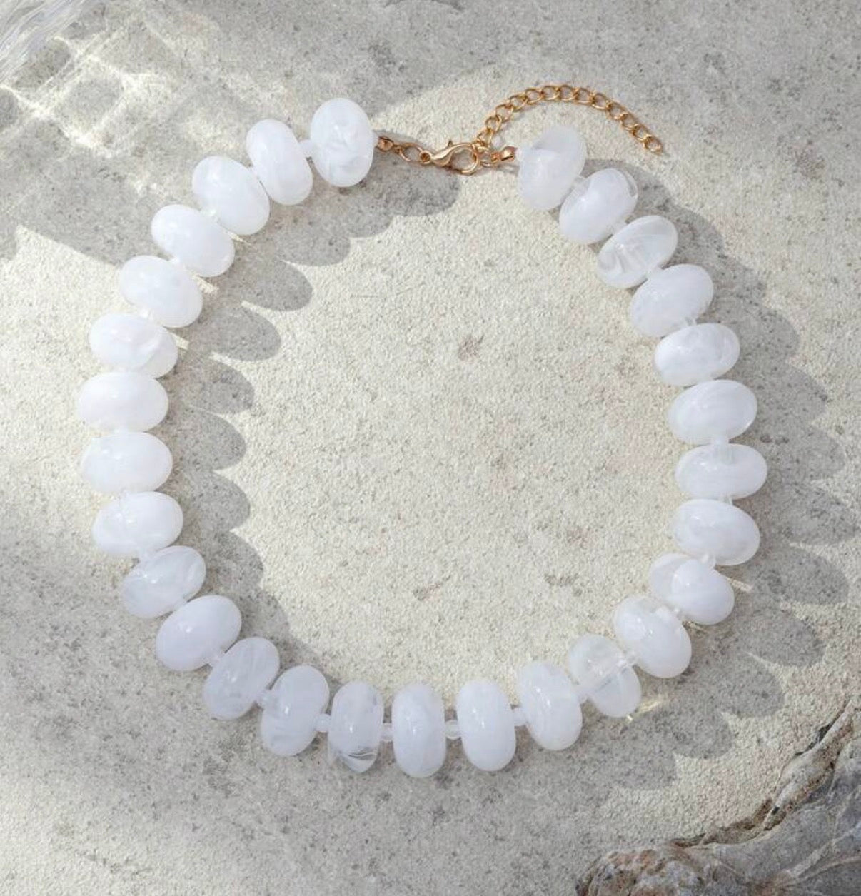 Bright White Acrylic Beaded Statement Necklace